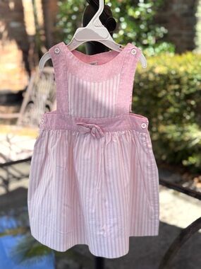 Vintage Laura Ashley Girl’s Pink and White Striped Pinafore Sundress